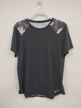 Sugoi Black Mesh Floral Short Sleeve Workout Top Shirt XL